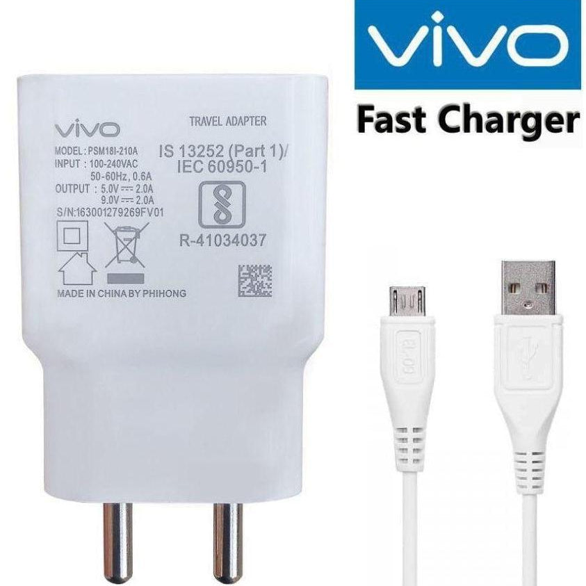 Vivo Z1 2 Amp Dual Engine Fast Mobile Charger with Data Cable 1M Cord-White-chargingcable.in