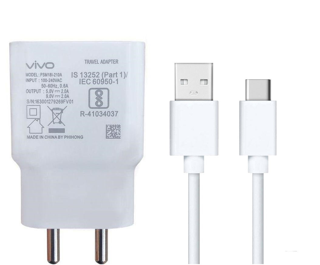 Vivo Y52S 2AMP 18W Dual Engine Fast Mobile Charger with USB Type-C Data Cable