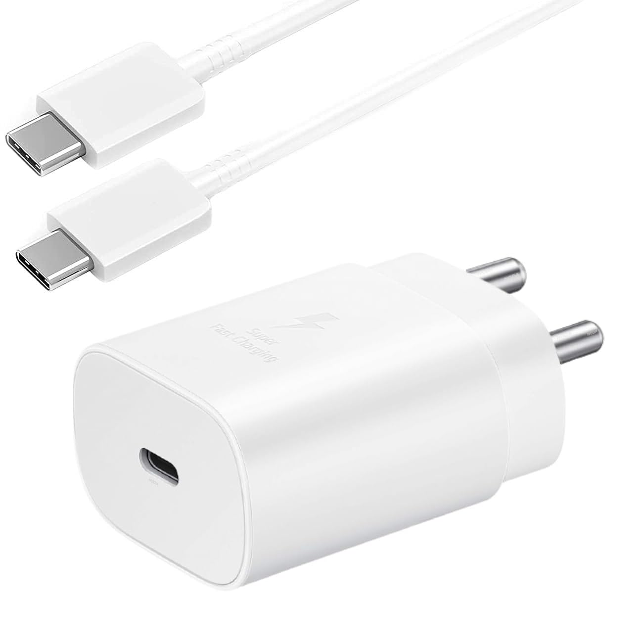 Samsung Galaxy F15 5G 25W Type-C To Type-C Adaptive Fast Mobile Charger With Cable White