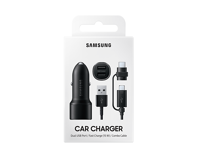 Samsung Car Charger 15W Dual Port Fast Charge With Type-C And Micro Cable