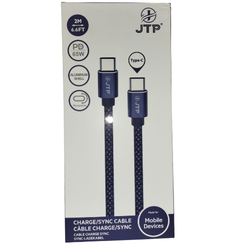 JTP 65W 6.6FT Super-Fast Charging Type C to Type C  Charge and Data Sync Cable(2M)