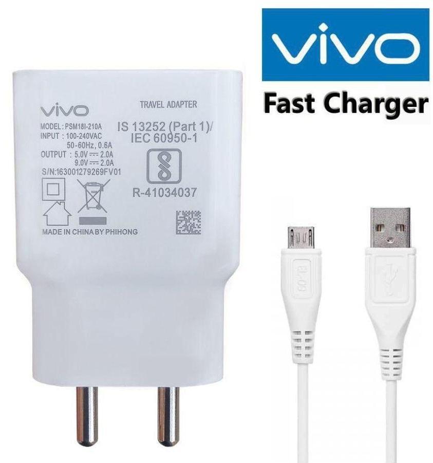 Vivo Y11 2019 2 Amp Dual Engine Fast Mobile Charger with Data Cable 1M Cord-White-chargingcable.in