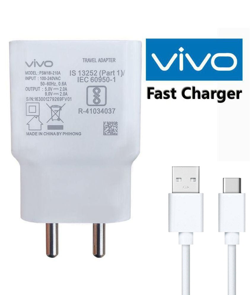 VIVO Y98 2Amp 9V Support Fast Charge Type C Mobile Charger With Cable (White)-chargingcable.in
