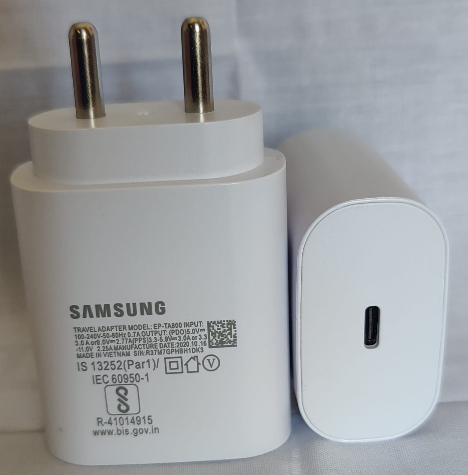 Samsung Galaxy S10 Lite 25W Type-C To Type-C Adaptive Fast Mobile Charger With Cable White