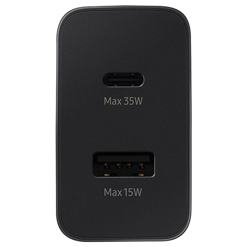 Close-up of Samsung adapter ports, USB-C and USB-A