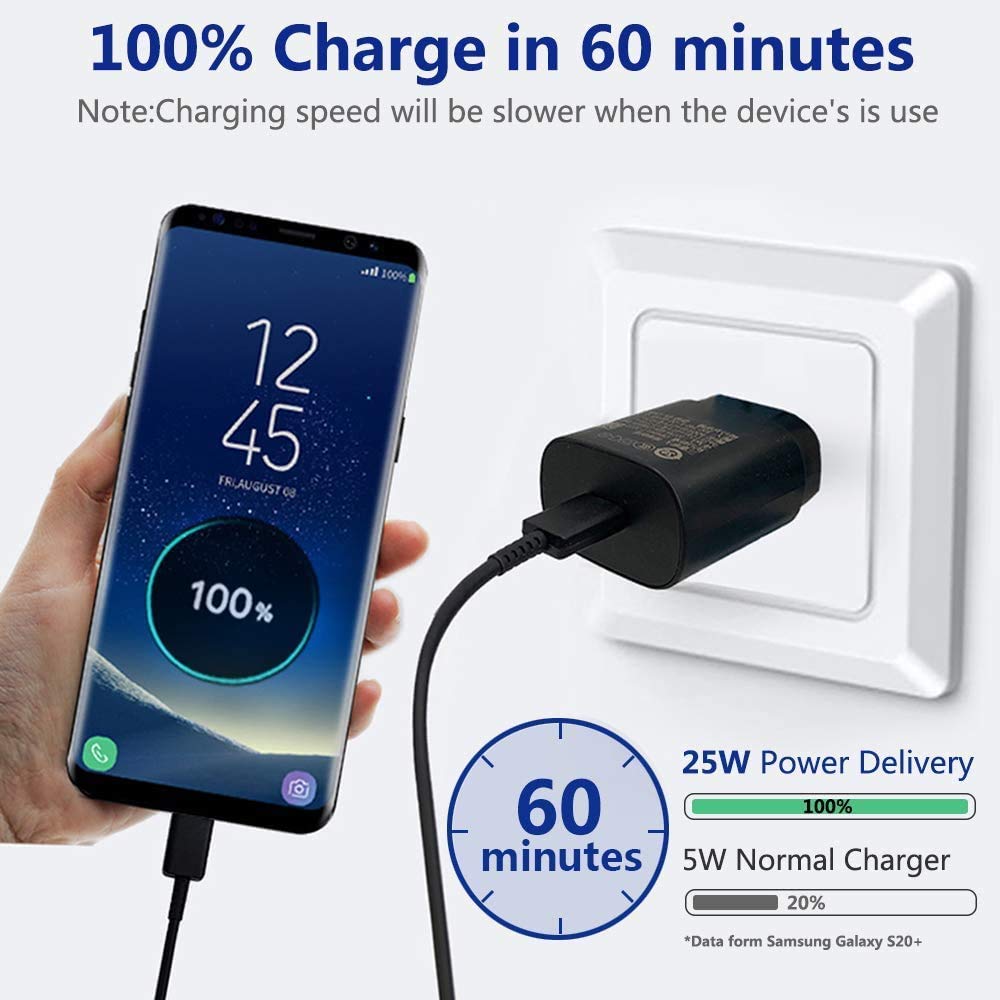 Samsung Galaxy Note 10 Lite 25W Type-C To Type-C Adaptive Fast Mobile Charger With Cable Black