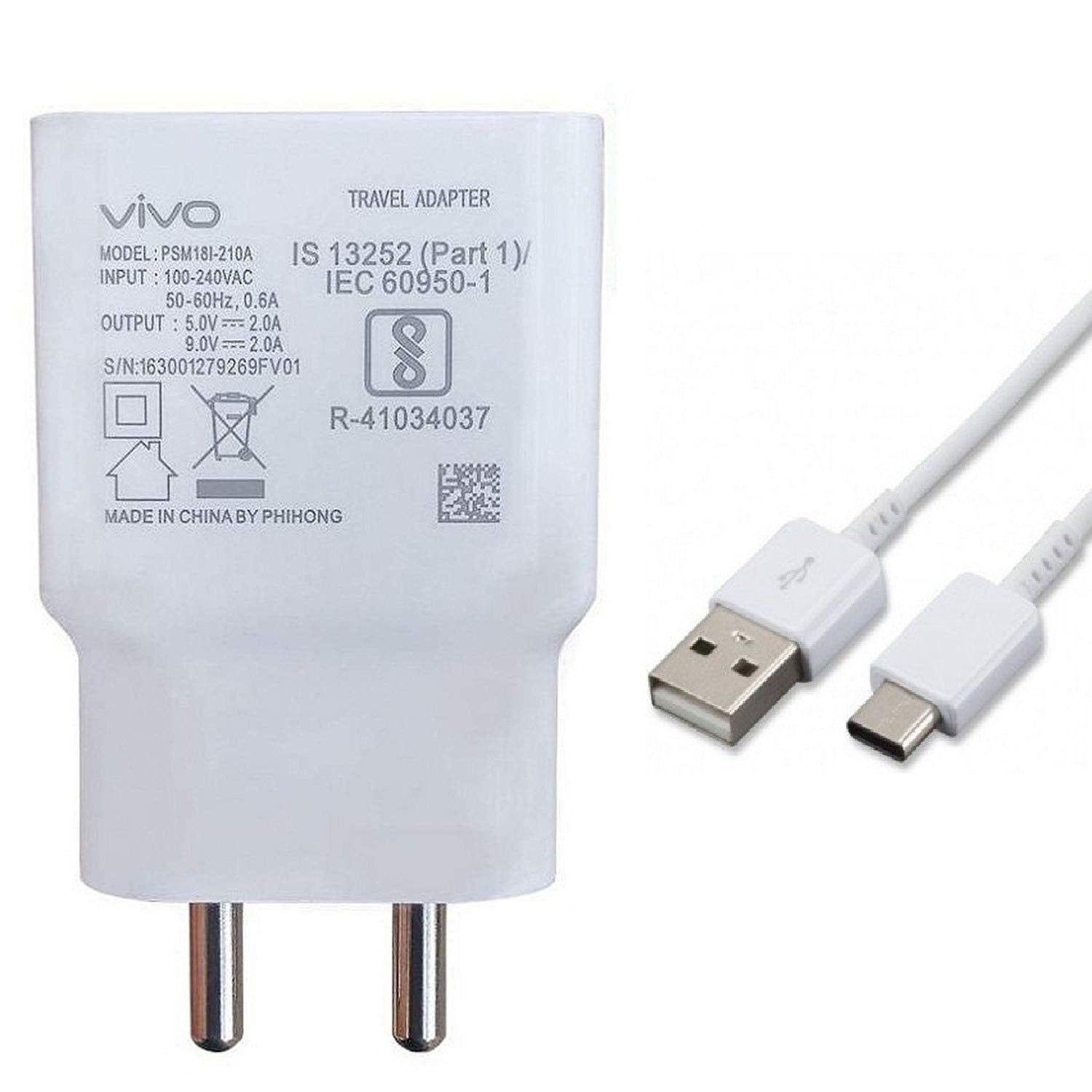 Vivo V17 2 Amp 9V Dual Engine Fast Charge Mobile Charger with Type C Cable-chargingcable.in