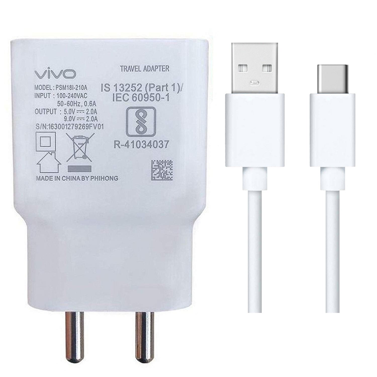 Vivo Z1x 2 Amp 9V Dual Engine Fast Charge Mobile Charger with Type C Cable-chargingcable.in